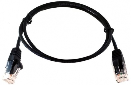 CAT6A U/UTP Thin RJ45 5m BLACK Patch Cable Latch Protection 30AWG, LSZH