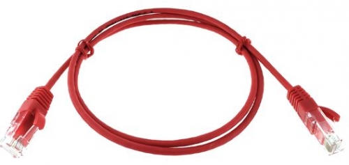CAT6A U/UTP Thin RJ45 5m RED Patch Cable Latch Protection 30AWG, LSZH