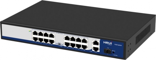 HRUI 16x10/100(16x PoE+) + 2xGE+1xSFP 190W 802.3af/at Switch 19''