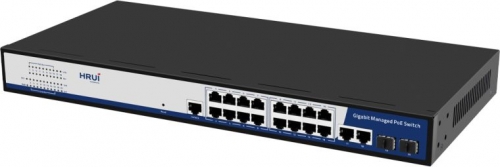 HRUI 16x10/100/1000 (16xPoE+)+2xGE+2xSFP 185W 802.3af/at Managed Switch, L2, 19''