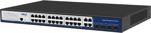 HRUI 24x10/100/1000 (24xPoE+)+4xGE+2xSFP 270W 802.3af/at Managed Switch, L2 19''