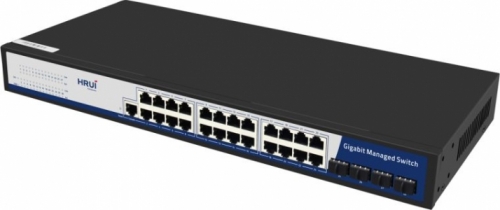 HRUI 24x10/100/1000 + 4xSFP Managed Switch L2, 19''