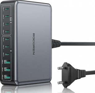 Rocoren USB GaN QC charger 10-port, 400W 7x USB-C + 3x USB-A, Black