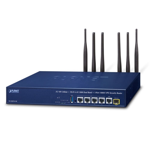 VPN Security Router 4x 10/100/1000T + SFP WiFi6, 5G, IPSec/GRE/PPTP/L2TP, SPI Firewall
