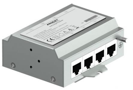 Procet Industrial UltraPoE Surge Protector 4x 10/100/1000BaseT, -40...+85C, DIN
